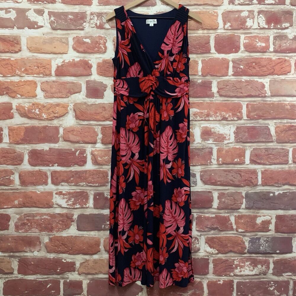 Harper Rose Maxi Dress Women's 12 Dark Blue Multicolor Floral Sleeveless Zip Up